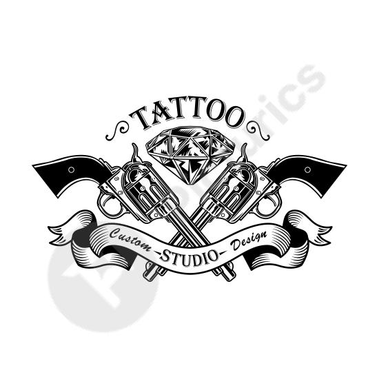 Monochrome retro guns and diamond revolvers vector illustration. Perfect for tattoo art, posters, and vintage design projects.