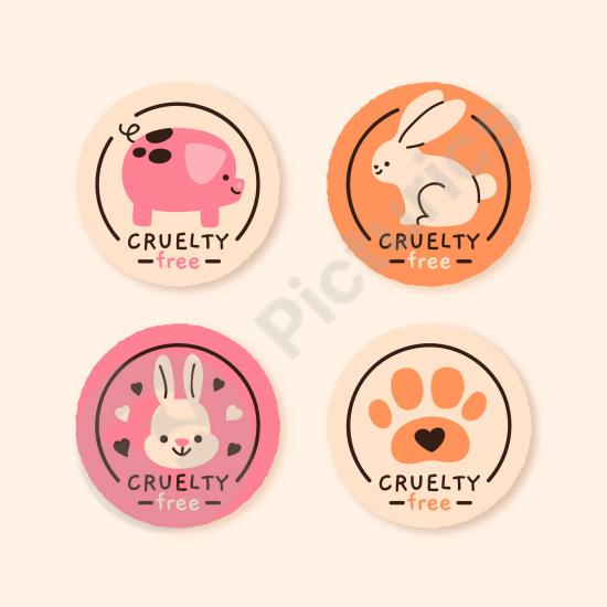 Collection of hand-drawn cruelty-free badges. Perfect for vegan branding, ethical products, logos, and creative design projects.