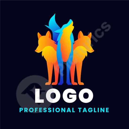 Modern gradient wolf pack logo template with vibrant colors, ideal for branding, sports teams, or creative design projects.