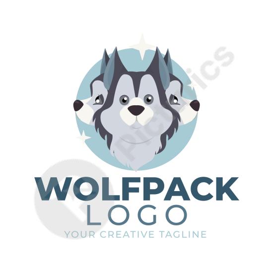 Bold Wolfpack brand logo template featuring a strong and modern wolf design, ideal for sports, branding, or creative projects.