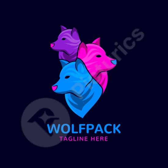 Professional wolf pack logo template with a modern and fierce design, perfect for branding, sports, or creative design projects.