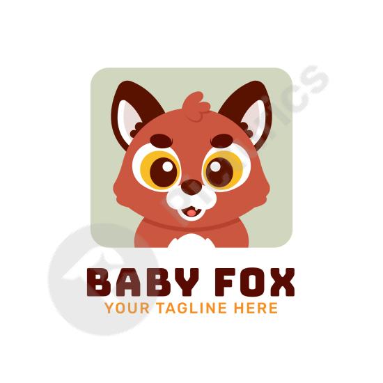 Minimal flat design fox logo template, ideal for modern branding, creative projects, or animal-themed designs.