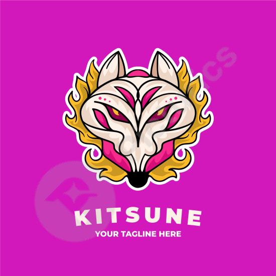 Unique hand-drawn kitsune logo design inspired by Japanese style, perfect for brands, mascots, or creative projects.
