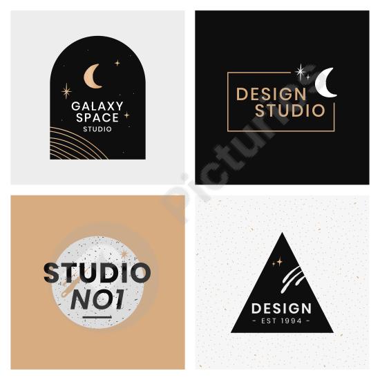 Modern abstract galaxy logo set with creative space-inspired designs, ideal for tech brands, cosmic themes, or digital projects.