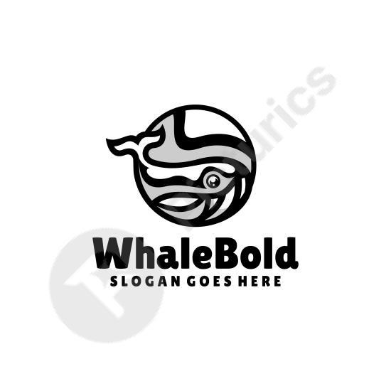 Bold whale logo design with a modern and creative style, perfect for marine brands, mascots, or professional branding projects.