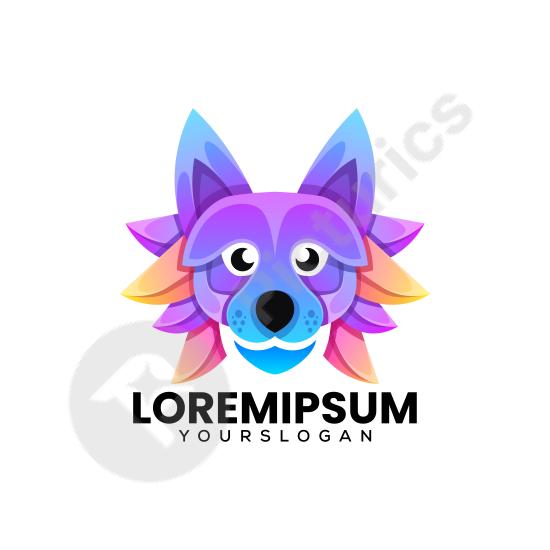 Modern gradient dog head logo icon with sleek design, perfect for pet brands, veterinary services, or creative identity projects.