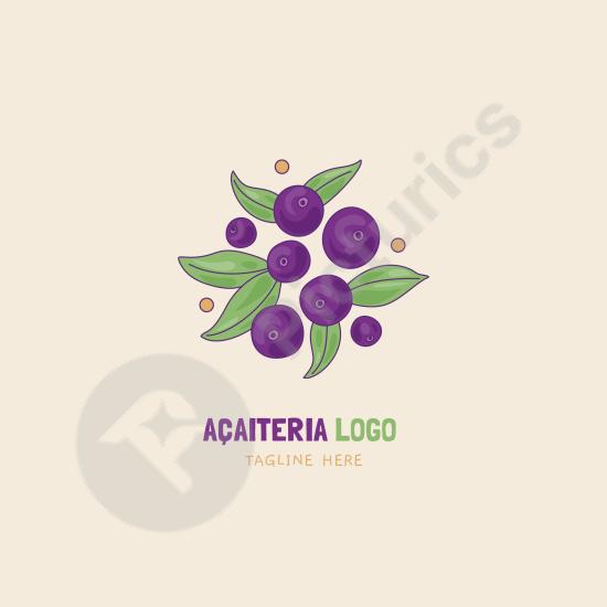 Hand-drawn açaí logo template with a natural and organic style, perfect for juice bars, cafés, or healthy food branding.