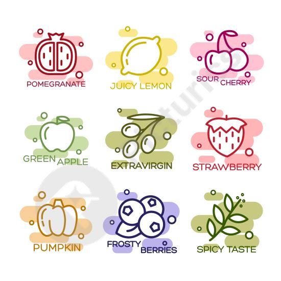 Set of aligned fruits and vegetables icons, perfect for healthy food projects, nutrition apps, packaging, or creative design work.