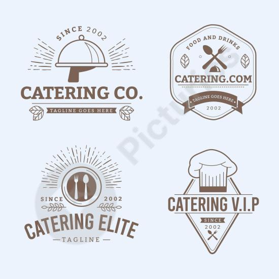 Modern linear flat catering logo set. Great for restaurants, chefs, or minimalist food branding and graphic design projects.