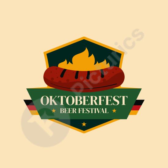 Flat Oktoberfest logo template with beer and festival elements. Perfect for event branding, posters, or festive graphic design projects.