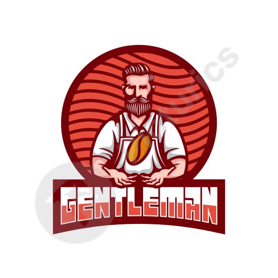 Stylish bearded barista character logo. Perfect for coffee shops, cafes, or brands seeking a trendy and masculine visual identity.