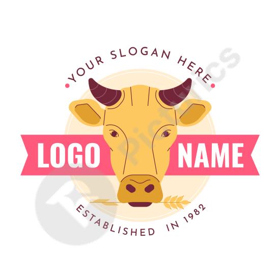 Flat design cow logo ideal for dairy farms, milk brands, or food companies seeking a clean and modern visual identity.