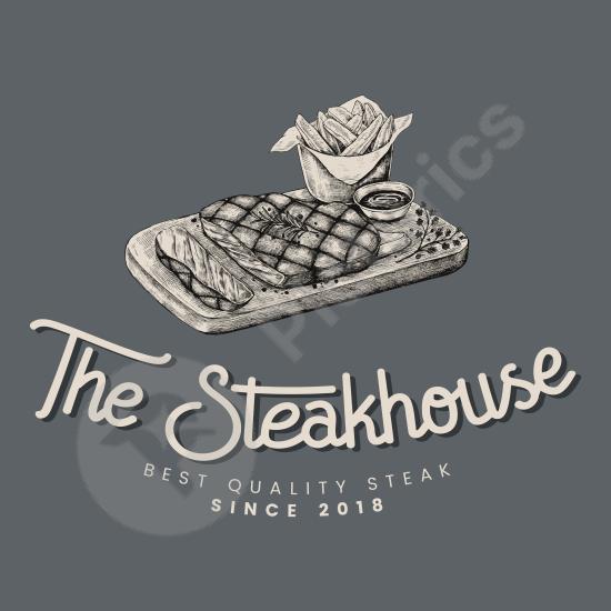 Steakhouse logo design vector with grill and meat elements. Perfect for BBQ restaurants, butcher shops, or rustic food branding projects.