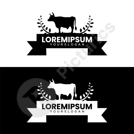 Minimal cow silhouette logo design. Perfect for dairy farms, meat brands, or agricultural businesses seeking a clean, modern identity.