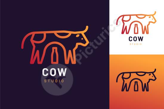 Gradient cow logo design with modern style. Ideal for dairy farms, milk brands, or agricultural businesses seeking a bold identity.