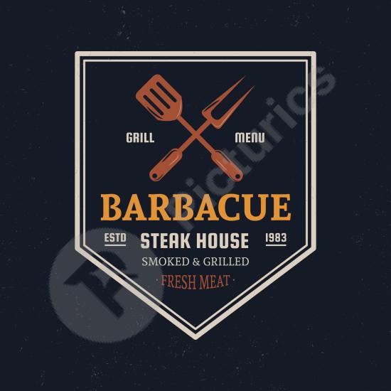 Detailed barbecue logo template with flame and grill elements. Perfect for BBQ restaurants, chefs, or rustic food branding projects.