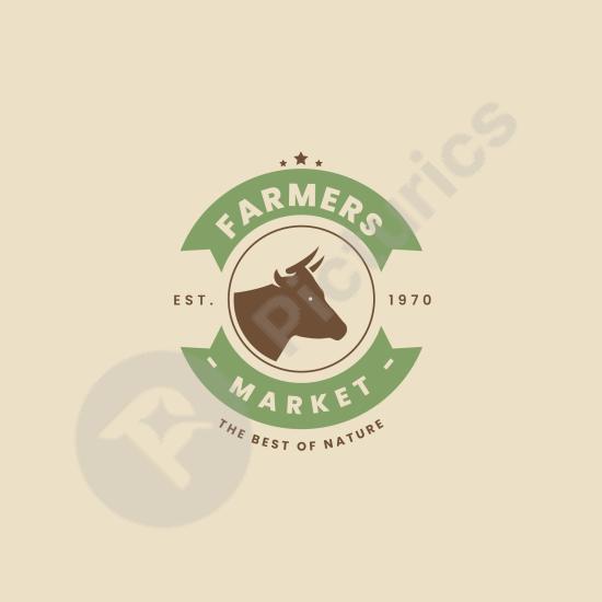 Flat design farmers market logo with organic style. Perfect for local farms, food brands, or eco-friendly product packaging.