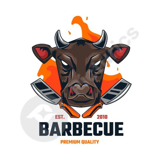 Detailed barbecue logo template featuring grill and flame elements. Perfect for BBQ restaurants, chefs, or rustic food branding projects.