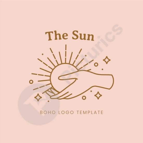 Boho-style hand-drawn sun logo with a minimal aesthetic. Perfect for branding, wellness, fashion, or spiritual design projects.