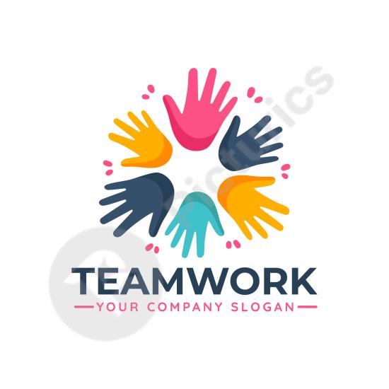 Flat design teamwork logo template representing unity and collaboration. Perfect for business, corporate, or community branding.