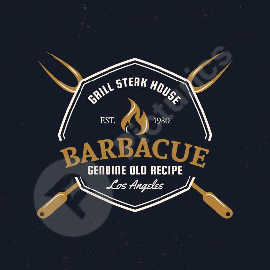 Detailed barbecue logo template with grill and fire elements. Perfect for BBQ restaurants, food brands, and cooking projects.