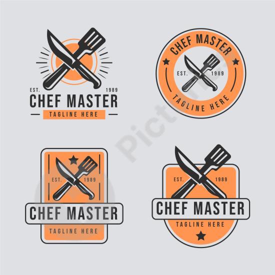 Flat design chef logo template with a modern cooking theme. Ideal for restaurants, bakeries, or culinary branding projects.