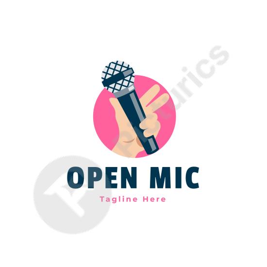 Flat design open mic logo symbolizing music, creativity, and live performance. Ideal for events, podcasts, or entertainment branding.