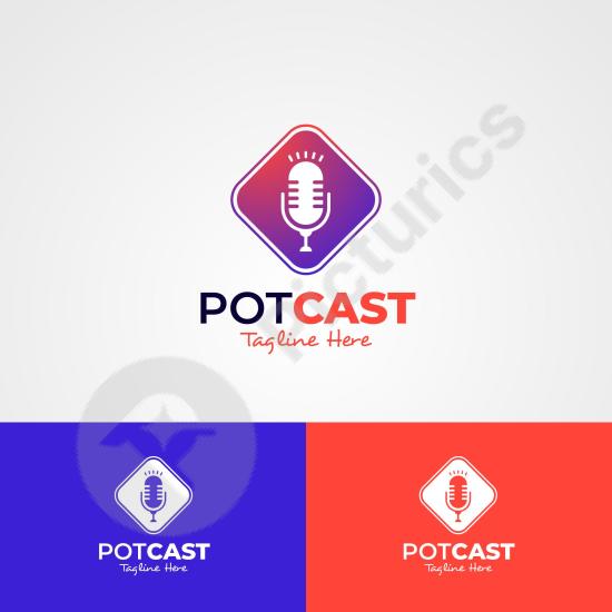 Detailed podcast logo template featuring a modern microphone design. Ideal for audio shows, radio branding, and broadcasting projects.