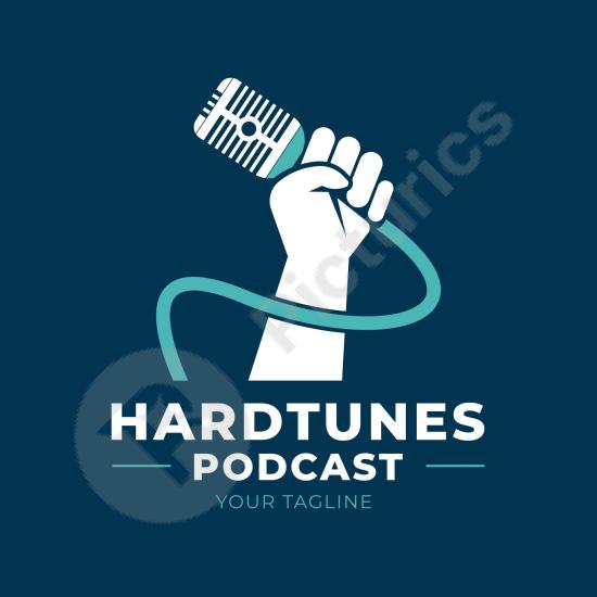 Clean detailed podcast logo template featuring a modern microphone icon. Ideal for audio shows, radio projects, and digital media branding.