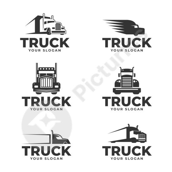 Set of flat-style truck logos ideal for transport companies, delivery services, cargo brands, and modern business identity design.