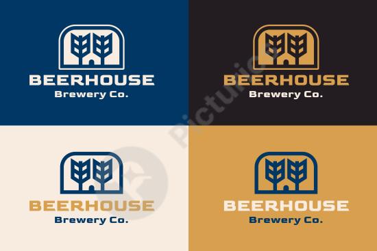 Flat brewery logo design featuring craft beer elements and clean shapes, ideal for pubs, breweries, bars, and modern beverage brand identities.