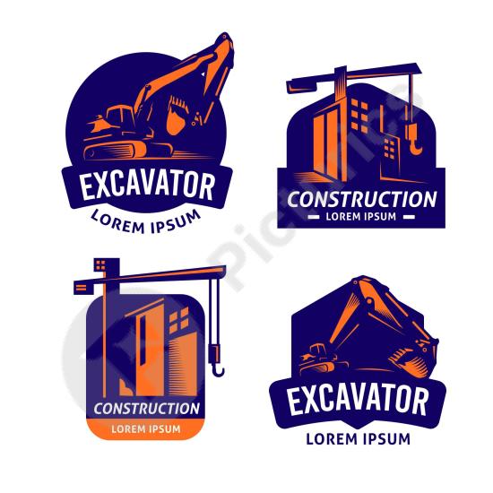 Set of excavator and construction-themed logos, perfect for building companies, heavy machinery brands, industrial services, and modern business ident...