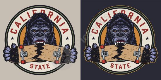 Colorful vintage skateboard stamp with retro style, perfect for streetwear designs, skate brands, posters, and urban-themed graphics.