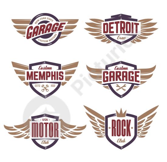 Set of winged emblems with a vintage and decorative look, perfect for badges, logos, labels, and classic design projects.