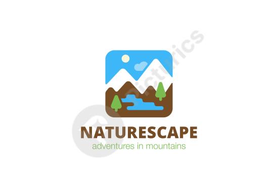 Flat square travel icon featuring nature elements, ideal for tourism branding, adventure logos, and outdoor-themed design projects.