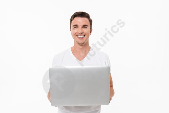 Portrait of a satisfied smiling man working, representing confidence, productivity, success, and a positive professional lifestyle.