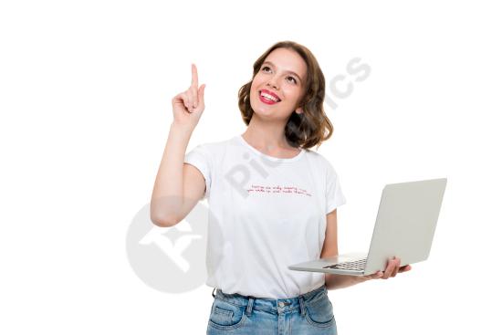 Portrait of a happy young girl having an idea, expressing creativity, inspiration, positive emotions, and conceptual thinking.