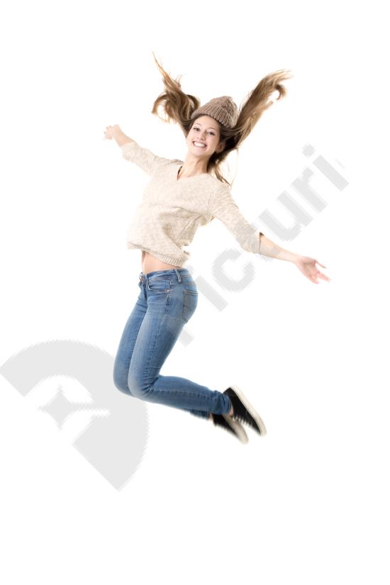 Beautiful teenage girl jumping high with delight, expressing happiness and freedom, perfect for youth, lifestyle, and positive marketing content.